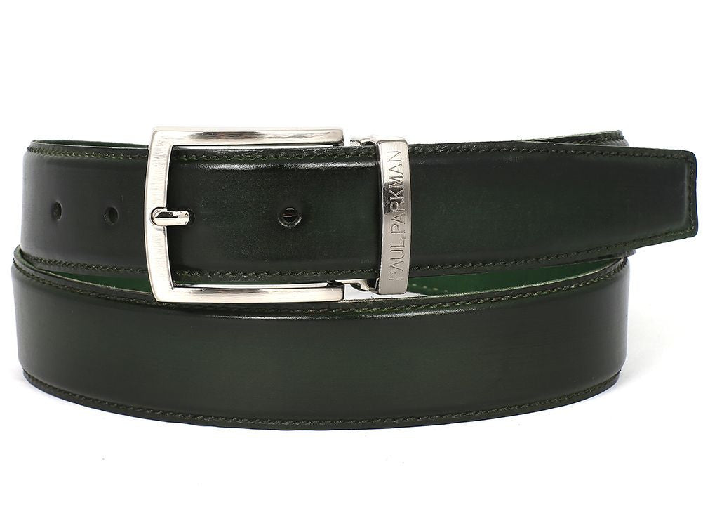 Paul Parkman Men's Hand Painted Leather Belt in Dark Green