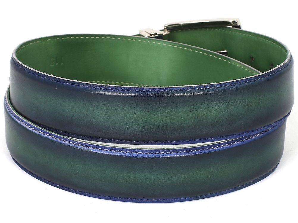 Paul Parkman Men's Hand Painted Leather Belt in Dual Tone Blue and Green