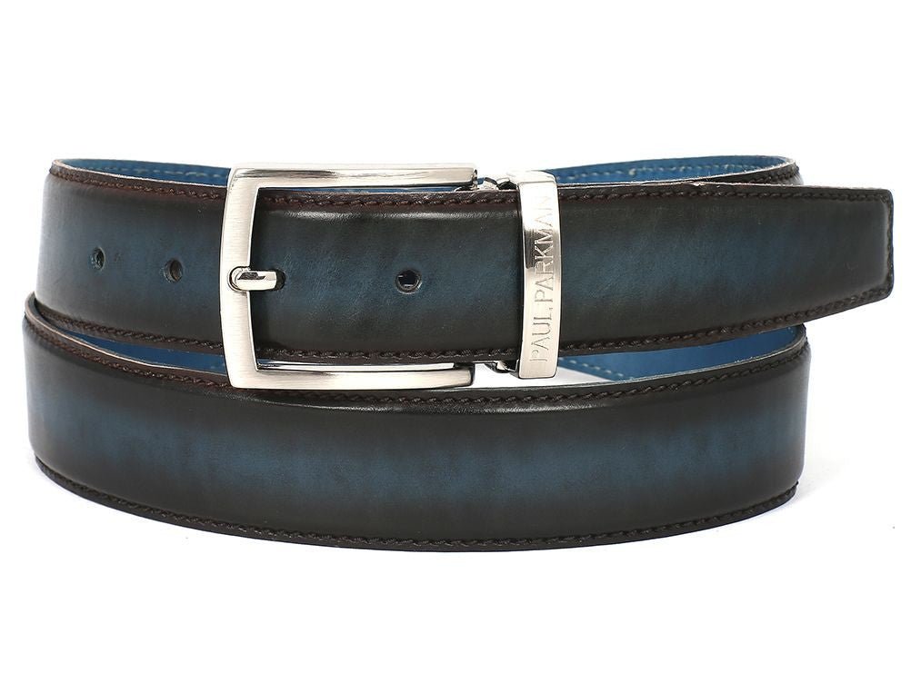 Paul Parkman Men's Hand Painted Leather Belt in Dual Tone Brown and Blue