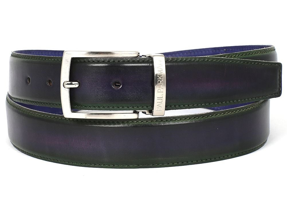 Paul Parkman Men's Hand Painted Leather Belt in Dual Tone Green and Purple