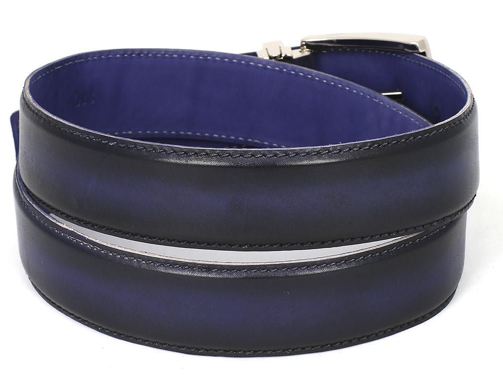 Paul Parkman Men's Hand Painted Leather Belt in Dual Tone Navy and Blue