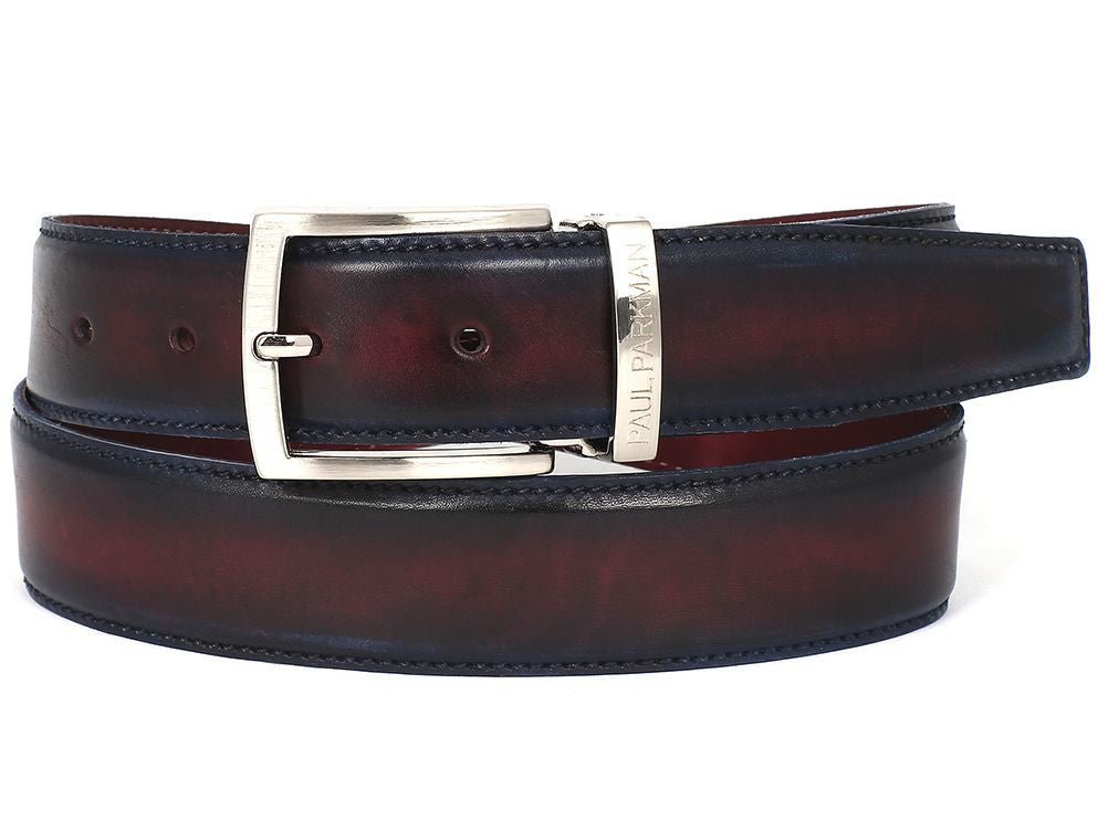 Paul Parkman Men's Hand Painted Leather Belt in Dual Tone Navy and Bordeaux