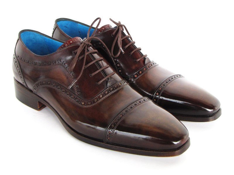 Paul Parkman Men's Hand Painted Leather Captoe Oxfords in Anthracite Brown