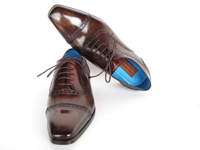 Paul Parkman Men's Hand Painted Leather Captoe Oxfords in Anthracite Brown