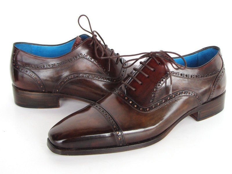 Paul Parkman Men's Hand Painted Leather Captoe Oxfords in Anthracite Brown