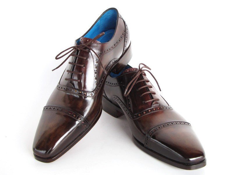Paul Parkman Men's Hand Painted Leather Captoe Oxfords in Anthracite Brown