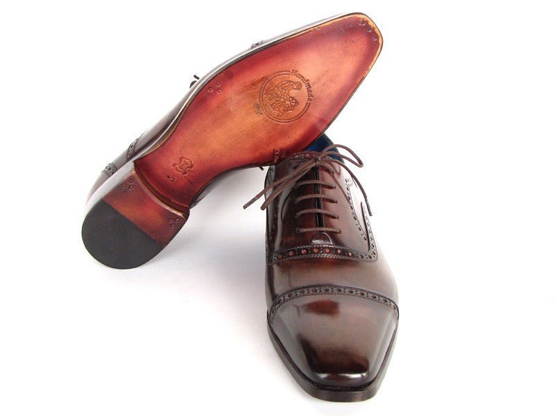 Paul Parkman Men's Hand Painted Leather Captoe Oxfords in Anthracite Brown