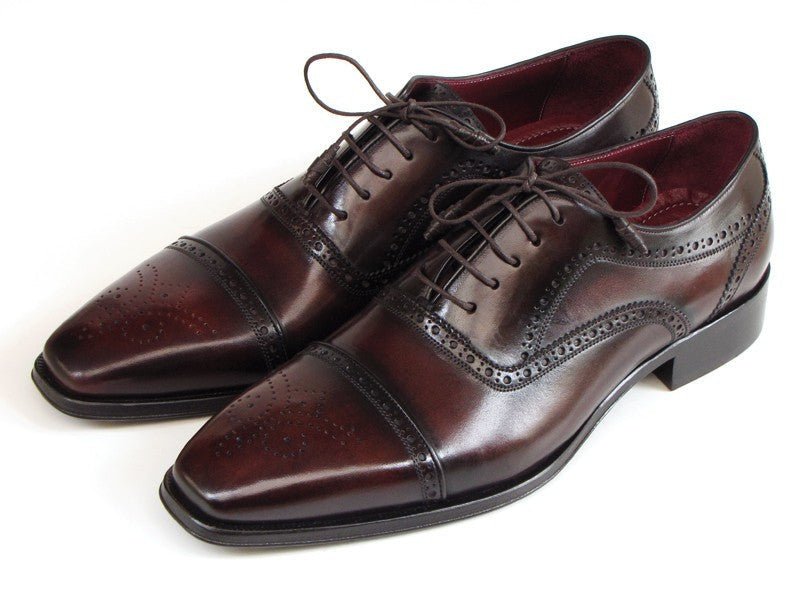 Paul Parkman Men's Hand Painted Leather Captoe Oxfords in Bordeaux and Brown