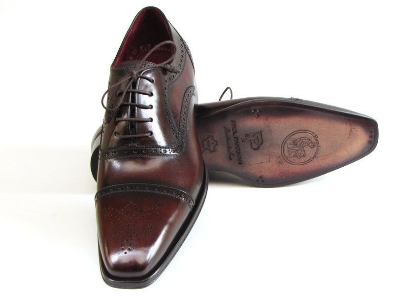 Paul Parkman Men's Hand Painted Leather Captoe Oxfords in Bordeaux and Brown