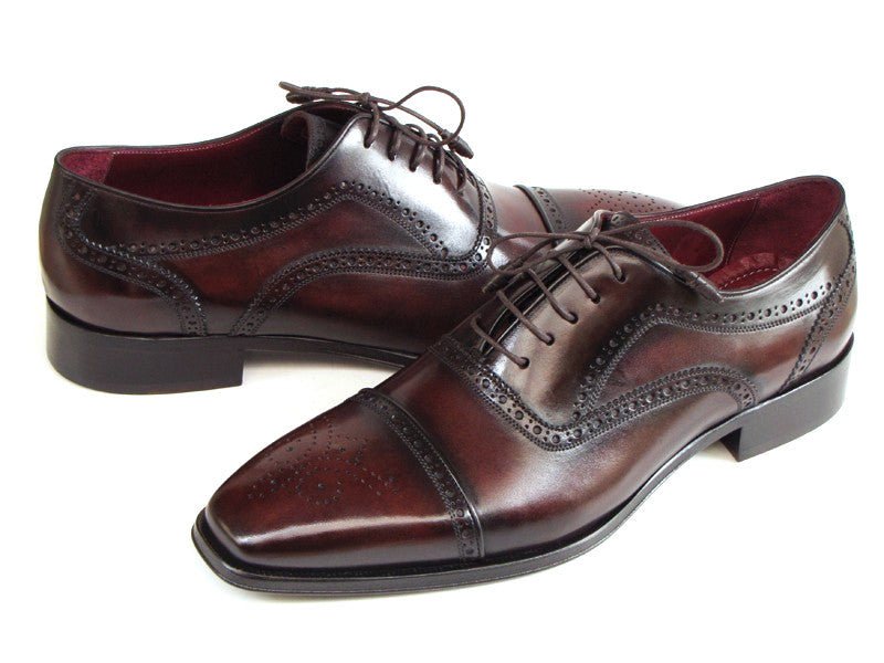 Paul Parkman Men's Hand Painted Leather Captoe Oxfords in Bordeaux and Brown