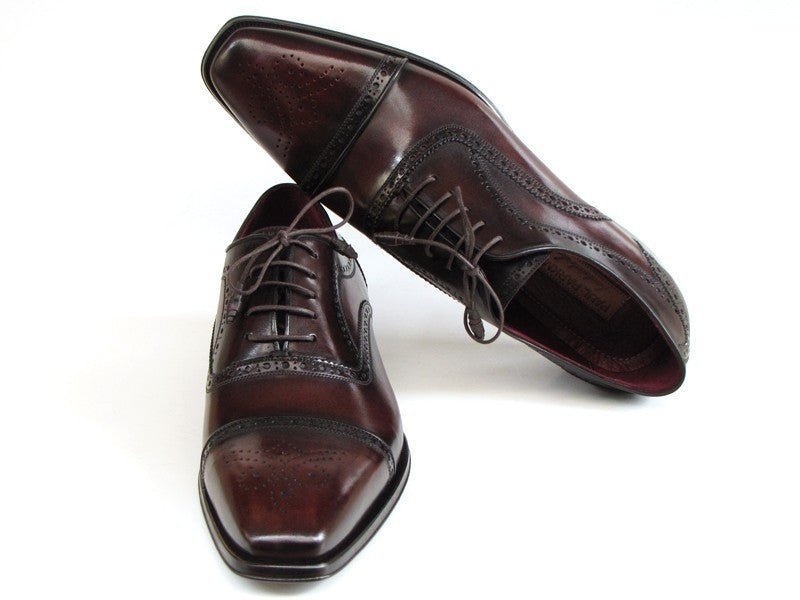Paul Parkman Men's Hand Painted Leather Captoe Oxfords in Bordeaux and Brown