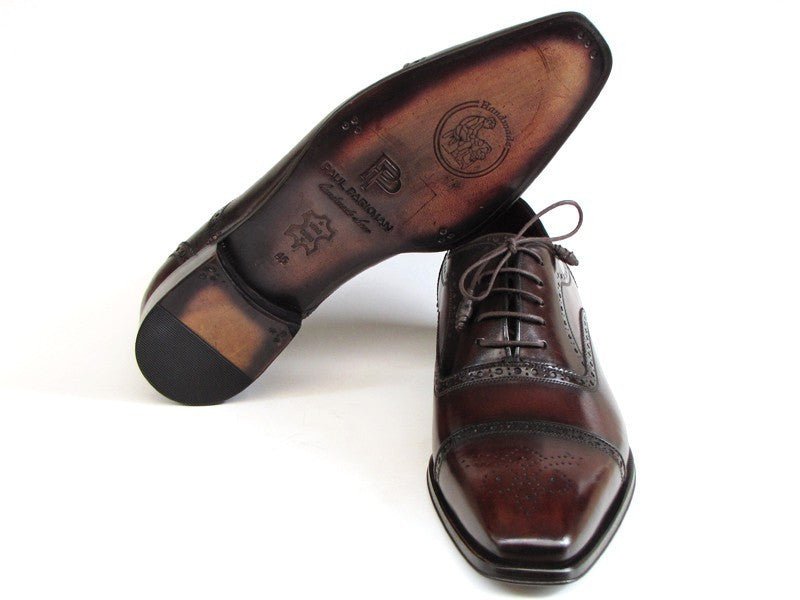 Paul Parkman Men's Hand Painted Leather Captoe Oxfords in Bordeaux and Brown