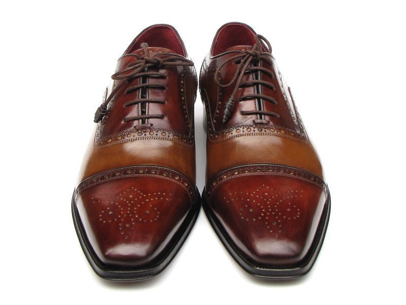 Paul Parkman Men's Hand Painted Leather Captoe Oxfords in Camel and Red