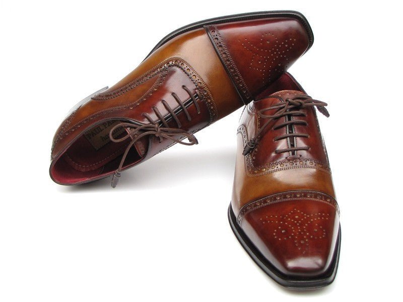 Paul Parkman Men's Hand Painted Leather Captoe Oxfords in Camel and Red