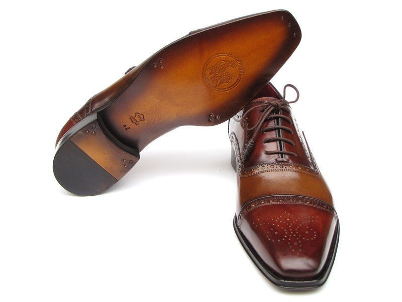 Paul Parkman Men's Hand Painted Leather Captoe Oxfords in Camel and Red