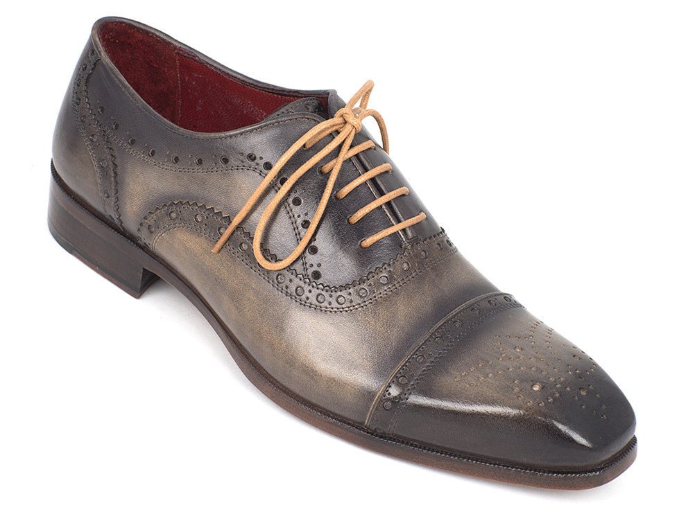 Paul Parkman Men's Hand Painted Leather Captoe Oxfords in Gray