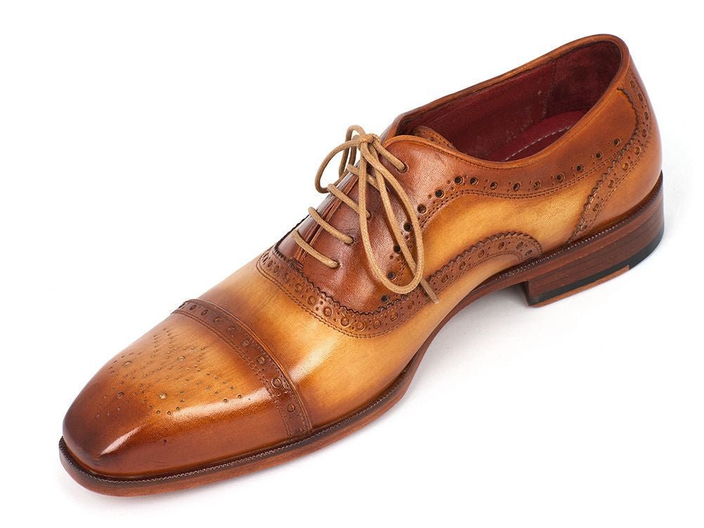 Paul Parkman Men's Hand Painted Leather Captoe Oxfords in Tan