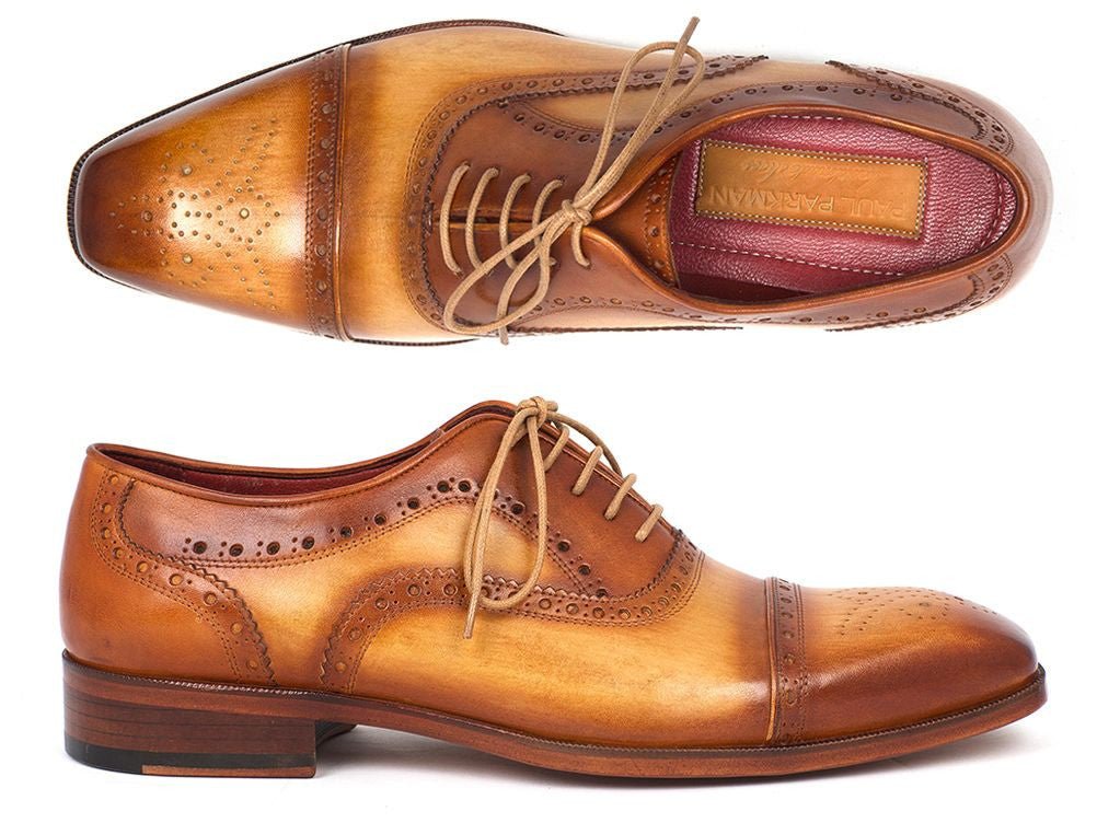 Paul Parkman Men's Hand Painted Leather Captoe Oxfords in Tan