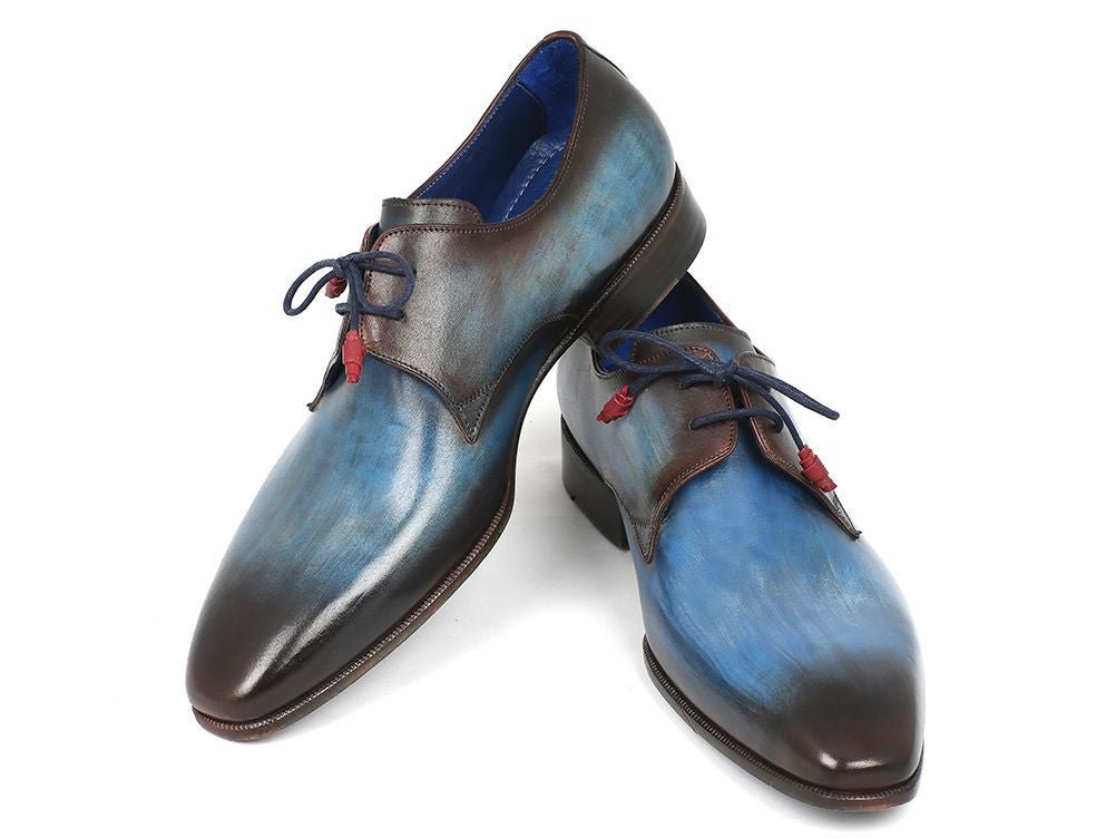 Paul Parkman Men's Hand Painted Leather Derby Shoes in Blue and Brown