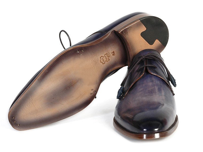 Paul Parkman Men's Hand Painted Leather Derby Shoes in Blue and Navy
