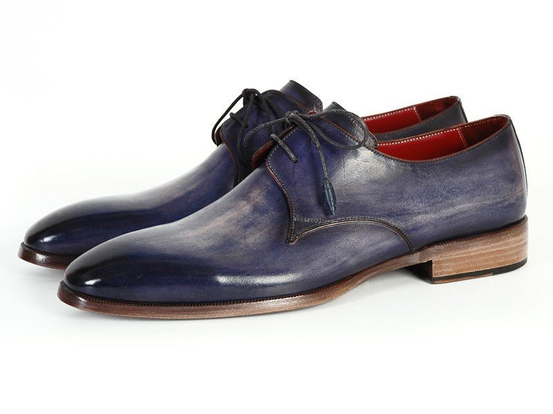 Paul Parkman Men's Hand Painted Leather Derby Shoes in Blue and Navy