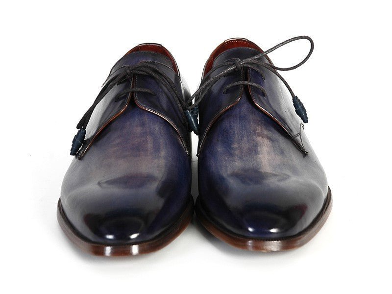 Paul Parkman Men's Hand Painted Leather Derby Shoes in Blue and Navy