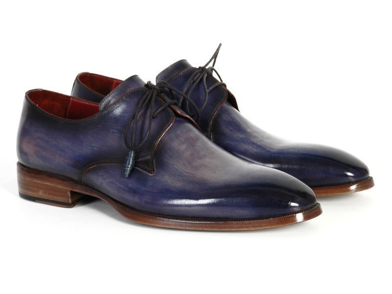 Paul Parkman Men's Hand Painted Leather Derby Shoes in Blue and Navy