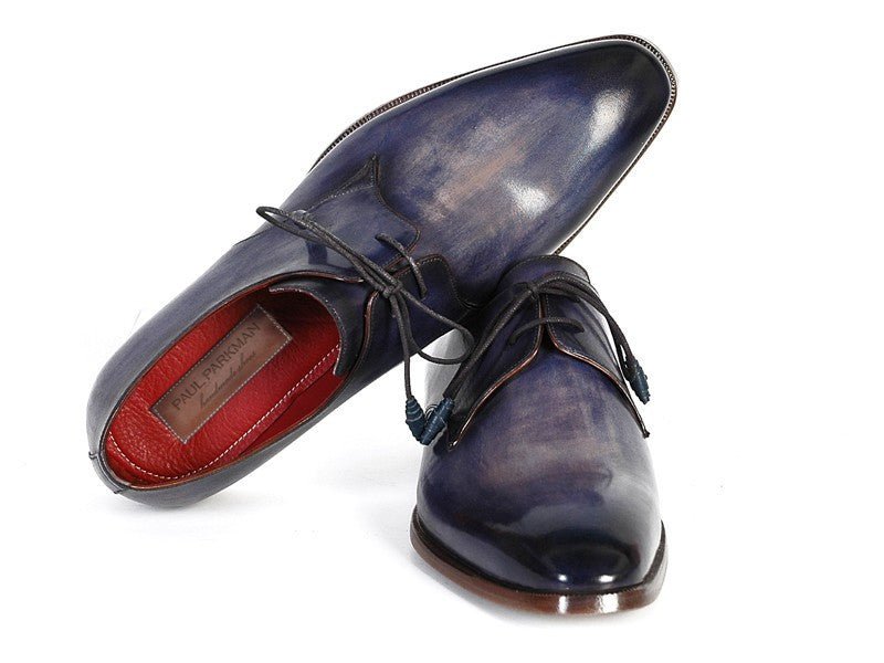Paul Parkman Men's Hand Painted Leather Derby Shoes in Blue and Navy