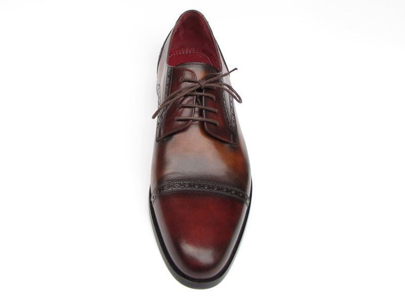 Paul Parkman Men's Hand Painted Leather Derby Shoes in Bordeaux and Tobacco
