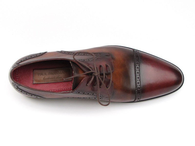 Paul Parkman Men's Hand Painted Leather Derby Shoes in Bordeaux and Tobacco