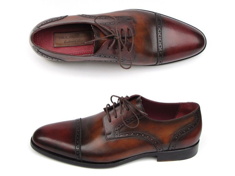 Paul Parkman Men's Hand Painted Leather Derby Shoes in Bordeaux and Tobacco