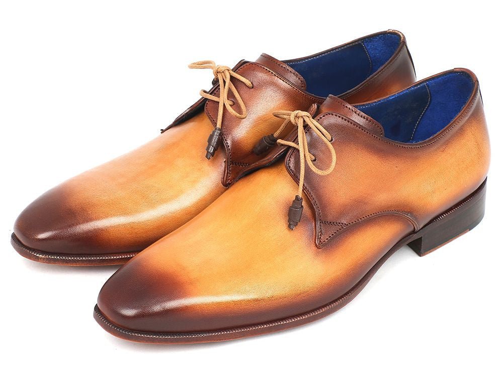 Paul Parkman Men's Hand Painted Leather Derby Shoes in Brown and Camel