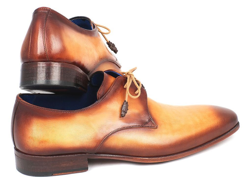 Paul Parkman Men's Hand Painted Leather Derby Shoes in Brown and Camel