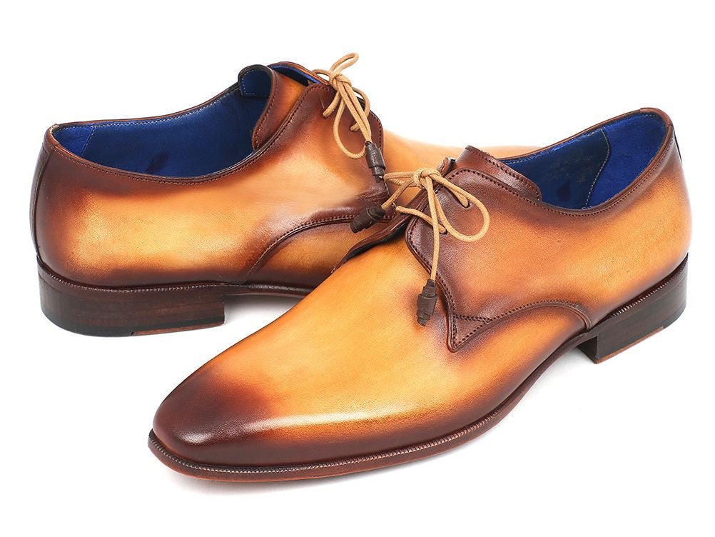 Paul Parkman Men's Hand Painted Leather Derby Shoes in Brown and Camel