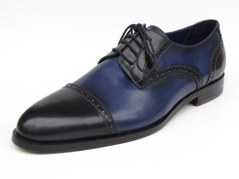 Paul Parkman Men's Hand Painted Leather Derby Shoes in Parliament Blue and Navy