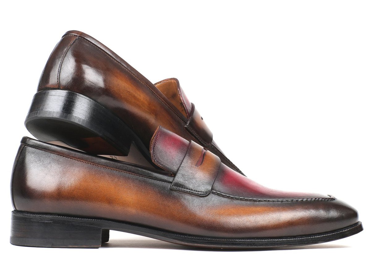 Paul Parkman Men's Hand Painted Leather Loafers in Brown and Bordeaux