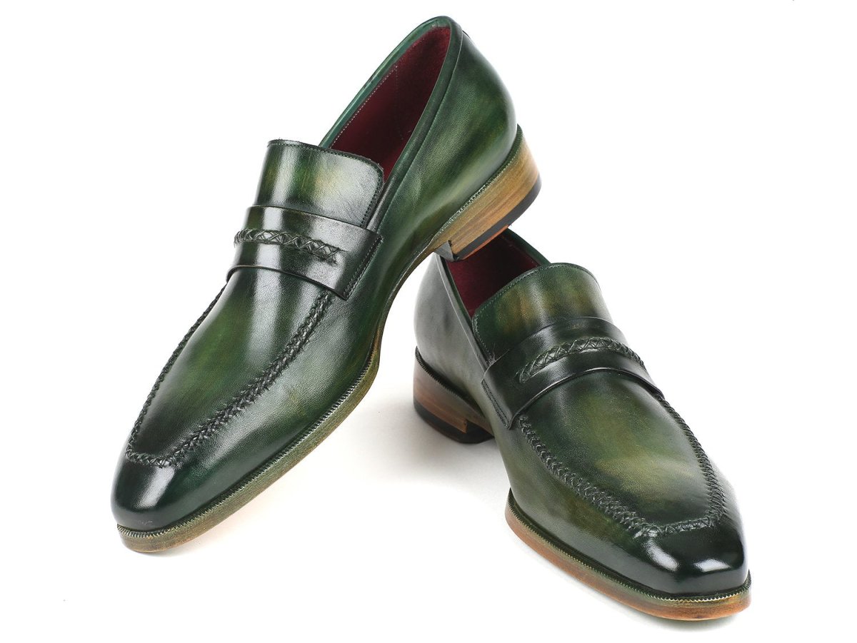 Paul Parkman Men's Hand Painted Leather Loafers in Green