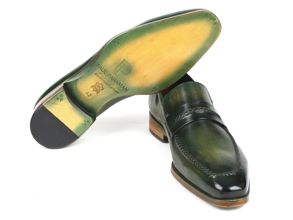 Paul Parkman Men's Hand Painted Leather Loafers in Green
