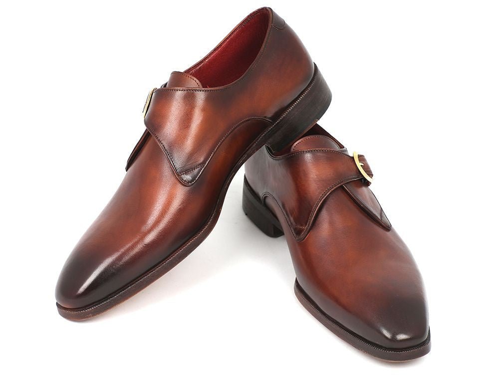 Paul Parkman Men's Hand Painted Leather Monkstraps in Brown and Camel