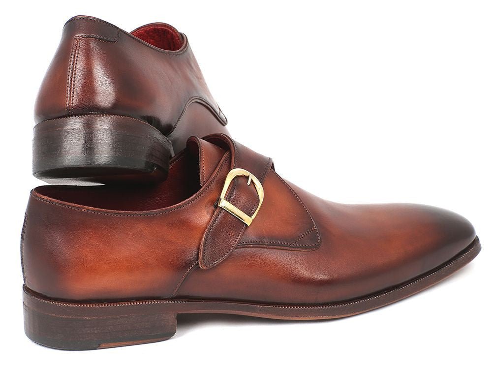 Paul Parkman Men's Hand Painted Leather Monkstraps in Brown and Camel
