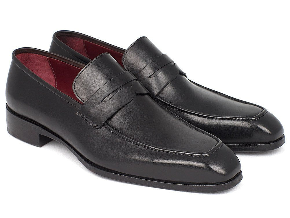 Paul Parkman Men's Hand Painted Leather Penny Loafers in Black