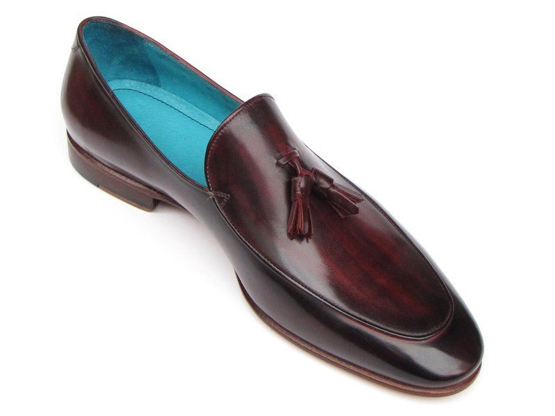 Paul Parkman Men's Hand Painted Leather Tassel Loafers in Black and Purple