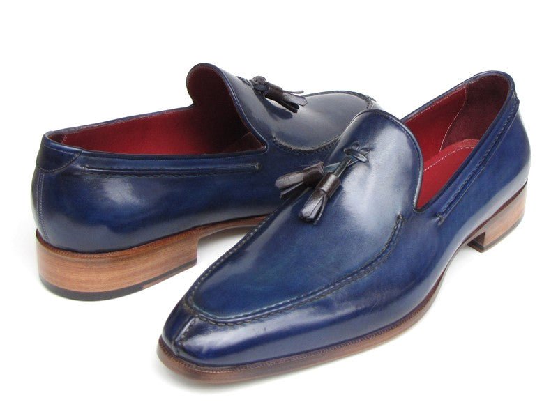 Paul Parkman Men's Hand Painted Leather Tassel Loafers in Blue