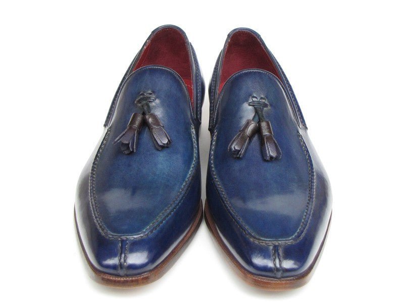 Paul Parkman Men's Hand Painted Leather Tassel Loafers in Blue