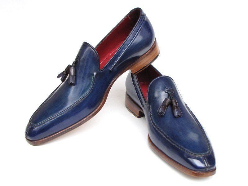 Paul Parkman Men's Hand Painted Leather Tassel Loafers in Blue