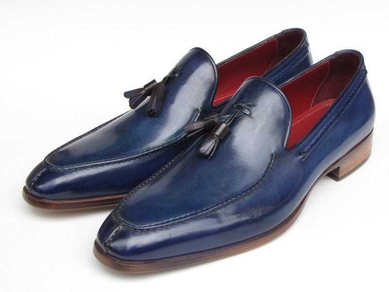 Paul Parkman Men's Hand Painted Leather Tassel Loafers in Blue