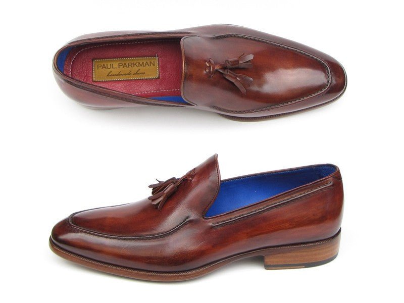 Paul Parkman Men's Hand Painted Leather Tassel Loafers in Brown