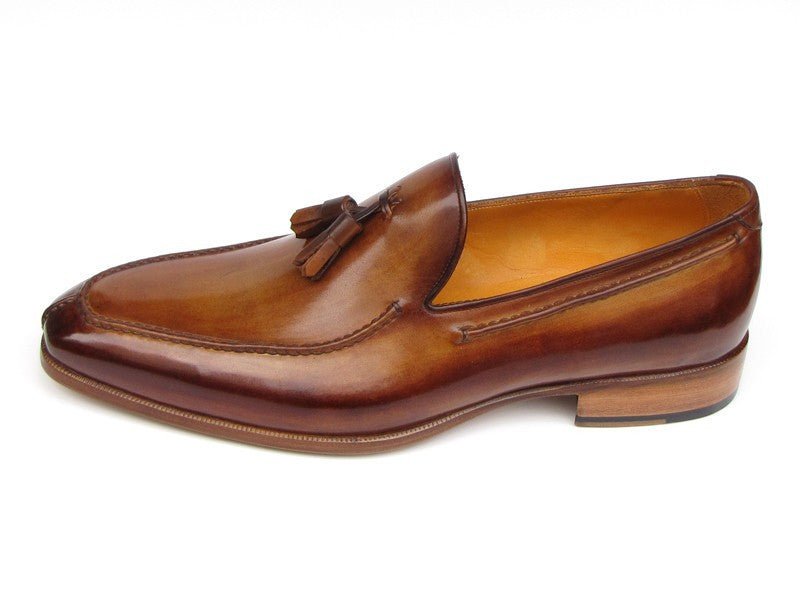 Paul Parkman Men's Hand Painted Leather Tassel Loafers in Camel and Brown