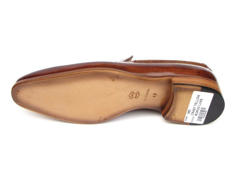 Paul Parkman Men's Hand Painted Leather Tassel Loafers in Camel and Brown