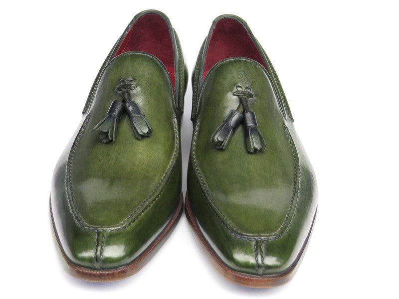 Paul Parkman Men's Hand Painted Leather Tassel Loafers in Green